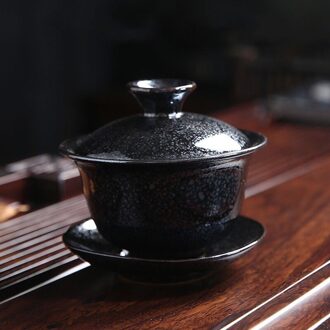 Keramische Portelain Gaiwan Theewaar Kung Fu Thee Set Cup Oven Change Gaiwan Thee Kom Sancai Gaiwan Kopje Thee Thuis Grote thee Maker timu zwart