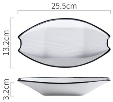 Keramische Rechthoekige Boot Plaat Eenvoudige Zwarte Lijn Rechthoekige Plaat Huishoudelijke Bakvormen Nordic Lade Vis Plaat Kaas Gebakken Rijst P