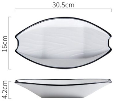 Keramische Rechthoekige Boot Plaat Eenvoudige Zwarte Lijn Rechthoekige Plaat Huishoudelijke Bakvormen Nordic Lade Vis Plaat Kaas Gebakken Rijst P