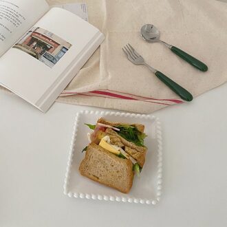 Keramische Retro Parel Punt Witte Havermout Kom Snack Container Taart Schotel Sandwich Lade Keuken Servies Kid 'S Diner Plaat plein plate