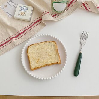 Keramische Retro Parel Punt Witte Havermout Kom Snack Container Taart Schotel Sandwich Lade Keuken Servies Kid 'S Diner Plaat ronde plate