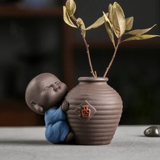 Keramische Retro Zen Kleine Monnik Vaas Creatieve Persoonlijkheid Kleine Monnik Hydrocultuur Plant Gedroogde Bloem Scindapsus Container Thuis Decor