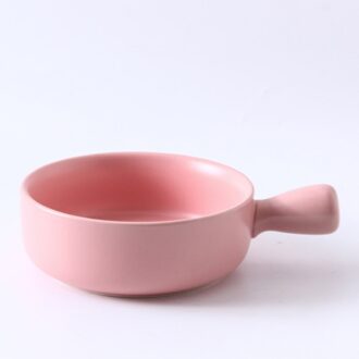 Keramische Slakom Met Handvat Ontbijtgranen Fruit Kom Effen Kleur Dessert Soep Noedelkom Keuken Huishoudelijke Servies Roze