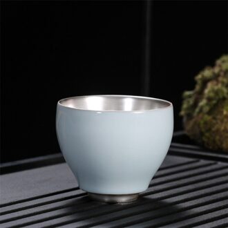 Keramische Sterling Zilveren Theekopje High-End Master Cup Creatieve Gilt Zilver Kung Fu Master Cup Eenvoudige Effen Kleur Kleine thee Kom