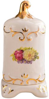 Keramische Tandenstoker Doos Met Bloem Print Elegante Europese Stijl Prachtige Handgeschilderde Gouden Houder Wattenstaafje Doos