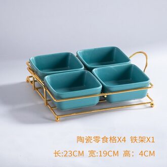 Keramische Voedsel Lade Dessert Serveren Taart Trays Decoratieve Met Ijzer Stand Keuken Grid Moer Snack Snoep Georganiseerd Decoratie Trays blue4