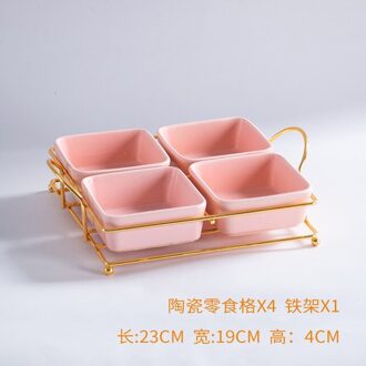 Keramische Voedsel Lade Dessert Serveren Taart Trays Decoratieve Met Ijzer Stand Keuken Grid Moer Snack Snoep Georganiseerd Decoratie Trays Pink4