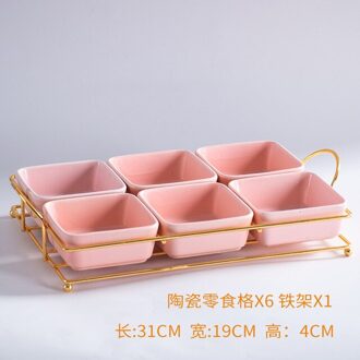 Keramische Voedsel Lade Dessert Serveren Taart Trays Decoratieve Met Ijzer Stand Keuken Grid Moer Snack Snoep Georganiseerd Decoratie Trays Pink6