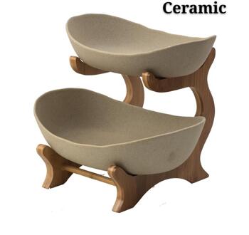 Keramische Woonkamer Thuis Drie-Layer Fruitschaal Snoep Schotel Creatieve Moderne Gedroogd Fruit Fruitmand Snack Plaat 2 laag khaki