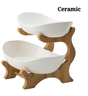 Keramische Woonkamer Thuis Drie-Layer Fruitschaal Snoep Schotel Creatieve Moderne Gedroogd Fruit Fruitmand Snack Plaat 2 laag wit