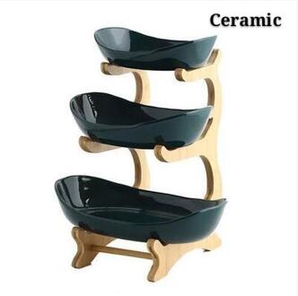 Keramische Woonkamer Thuis Drie-Layer Fruitschaal Snoep Schotel Creatieve Moderne Gedroogd Fruit Fruitmand Snack Plaat 3 laag groen