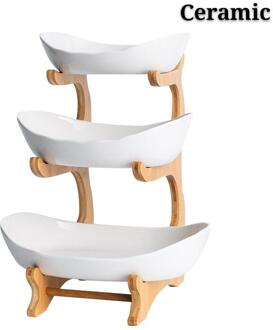 Keramische Woonkamer Thuis Drie-Layer Fruitschaal Snoep Schotel Creatieve Moderne Gedroogd Fruit Fruitmand Snack Plaat 3 laag wit