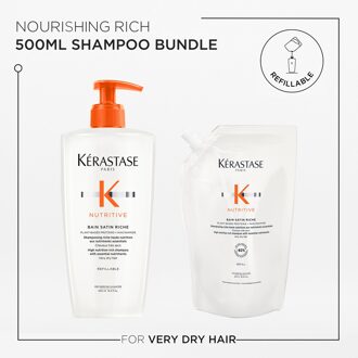 Kerastase Kérastase Nutritive Bain Satin Riche Refillable Shampoo and Refill Pouch Duo for Fine to Medium Dry Hair with Niacinamide 500ml