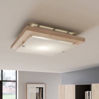 Kerio plafondlamp, 30x30 cm, grenen naturel Hout licht, gesatineerd