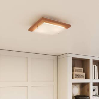 Kerio plafondlamp 30x30cm rustiek grenen rustieke zijkanten, gesatineerd