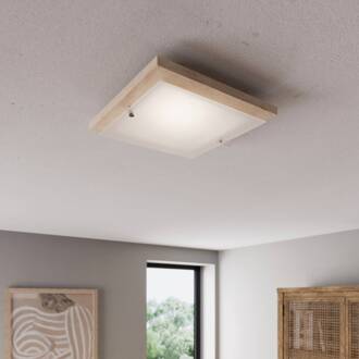 Kerio plafondlamp, 35x35 cm, grenen naturel Hout licht, gesatineerd