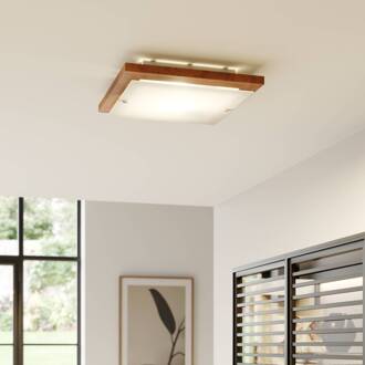 Kerio plafondlamp 35x35cm rustiek grenen rustieke zijkanten, gesatineerd