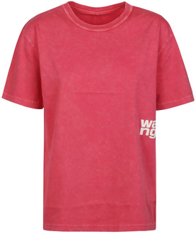 Kersen Puff Logo T-shirt T by Alexander Wang , Pink , Dames - L,M,S,Xs