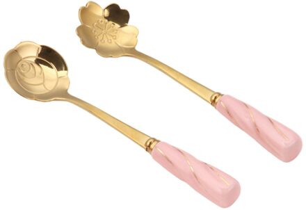 Kersenbloesems Rose Goud Lepels Set Koffielepel Taart Dessert Lepel Creatieve Prachtige Servies Lepels 02