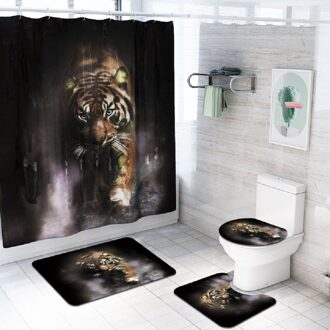 Kerst 4 stks/set Badkamer Moon Wolf Antislip Voetstuk Wc Deksel Seat Cover Badmat Voetstuk Tapijt Polyester Douche gordijn Set