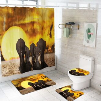 Kerst 4 stks/set Badkamer Moon Wolf Antislip Voetstuk Wc Deksel Seat Cover Badmat Voetstuk Tapijt Polyester Douche gordijn Set