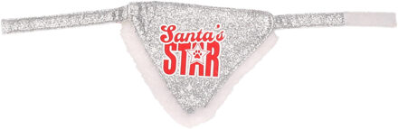 Kerst bandana/sjaaltje - voor kleine hondjes - Santa Star - 13 x 10 cm - zilver glitter