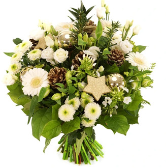 Kerst bloemen boeket wit - goud