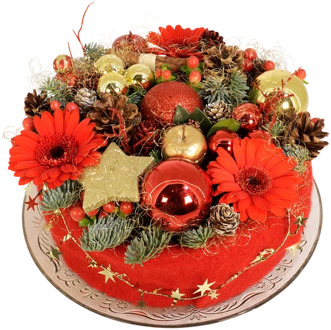 Kerst bloementaart Rood - goud