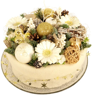 Kerst bloementaart wit - goud