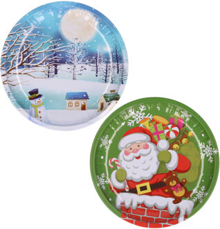 Kerst borden - 2x st - 26 cm - metaal - kerst thema - kerstservies - Bordjes Multikleur