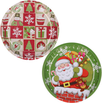 Kerst borden - 2x st - 26 cm - metaal - kerst thema - kerstservies - Bordjes Multikleur