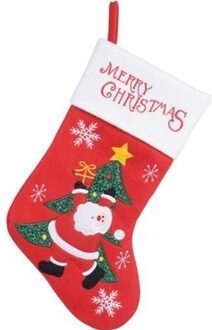 Kerst decoratie kerstsok rood met Kerstman/kerstboom borduursel 40 cm - Kerstsokken