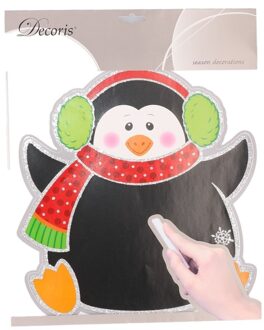 Kerst decoratie pinguin krijtbordje 31 x 38 cm - Feeststickers Multikleur