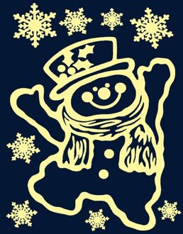 Kerst decoratie stickers sneeuwpop glow in the dark plaatjes 29,5 x 40 cm - Feeststickers Multikleur