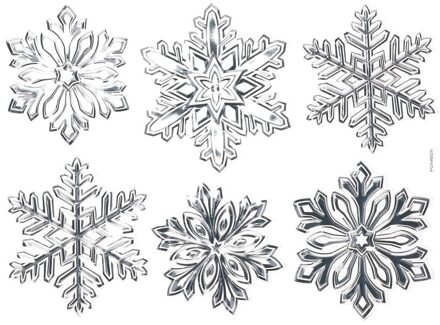 Kerst decoratie stickers zilveren sneeuwvlok/ijsbloem 19 x 30 cm - Feeststickers Zilverkleurig