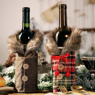 Kerst Decoratie Voor Thuis Kerst Wijnfles Zakken Cover Champagne Houders Xmas Thuis Tafel Navidad Decors gestreept