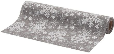Kerst decoratie zilveren tafelloper met sneeuwvlokken 250 x 21 cm