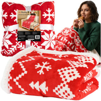 Kerst deken - 130 x 170 cm - rood - plaid - fleece deken - sprei - kerst - kleedje - met kerstprint