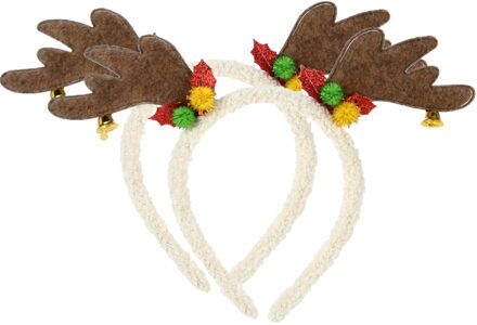 Kerst diadeem/haarband - 2x - rendier gewei - bruin - 21 cm