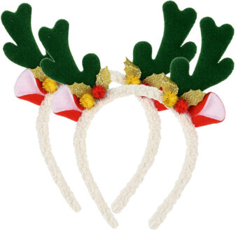 Kerst diadeem/haarband - 2x - rendier gewei - groen - 21 cm
