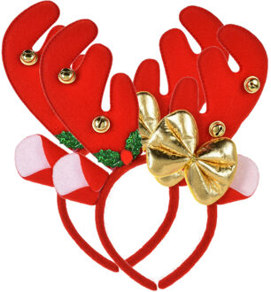 Kerst diadeem/haarband - 2x - rendier gewei met strikje - rood - 25 cm