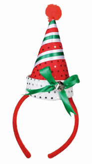 Kerst diadeem/haarband - kerstmuts met bel - rood - polyester - accessoires