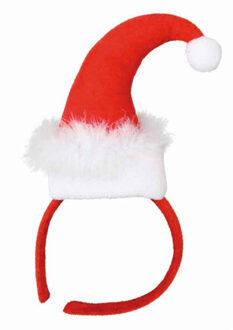 Kerst diadeem/haarband - kerstmuts met veren - rood - polyester - Miss Santa