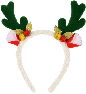 Kerst diadeem/haarband - rendier gewei - groen - 21 cm