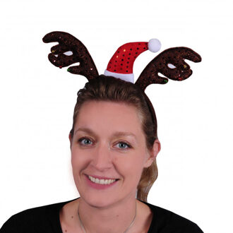 Kerst diadeem/haarband rendier gewei met kerstmutsje Multi