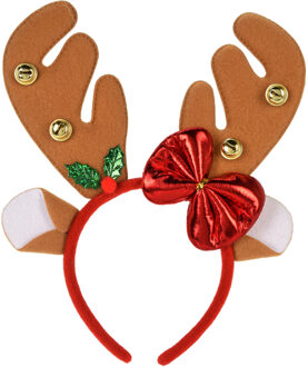 Kerst diadeem/haarband - rendier gewei met strikje - lichtbruin - 25 cm