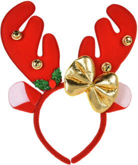 Kerst diadeem/haarband - rendier gewei met strikje - rood - 25 cm