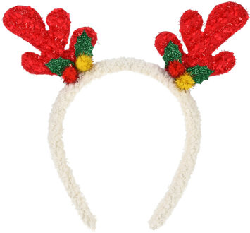 Kerst diadeem/haarband - rendier gewei - rood - 21 cm