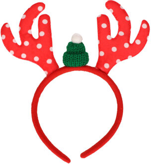 Kerst diadeem/haarband - rendier gewei - rood glitter - 19 x 22 cm