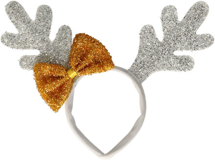 Kerst diadeem - rendier gewei - strik - zilver - haarband - kerstaccessoires